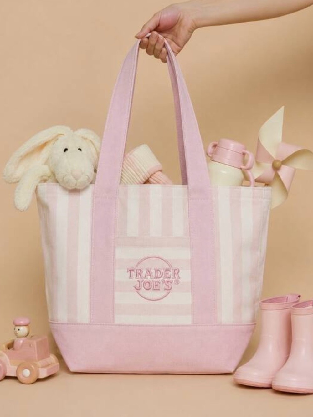Trader Joe's Pink Striped Canvas Tote